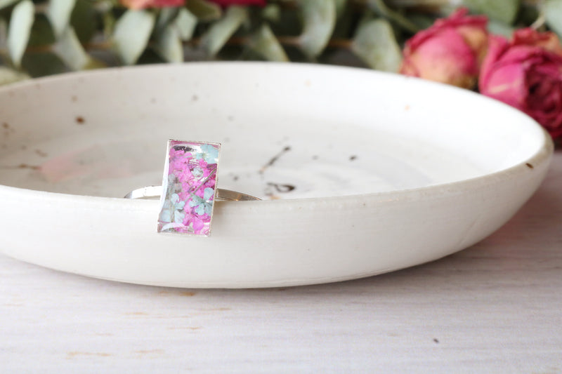 Dainty Light Blue & Pink Rectangle Ring