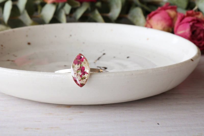 Dainty Pink & White Navette Ring