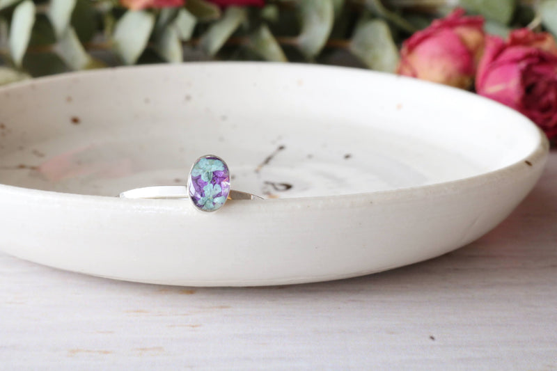 Dainty Light Blue & Purple Oval Ring