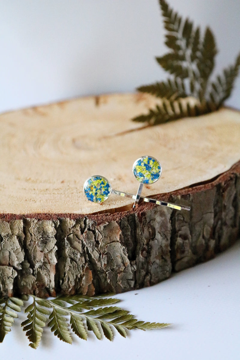 Bobby Pin Set with Blue & Yellow Flowers