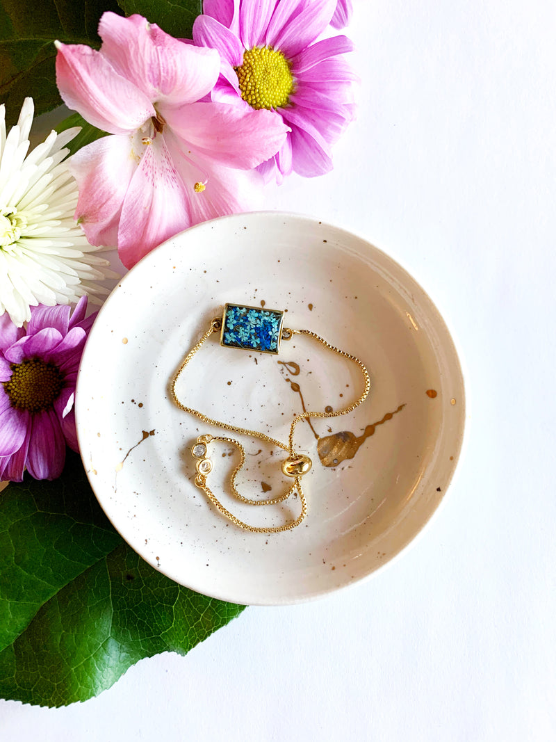 Mini Rectangle Bracelet with Blue Flowers