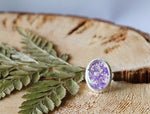 Large Adjustable Oval Ring with Purple & White Flowers