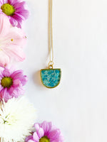 Half Oval Necklace with Teal & Light Blue Flowers