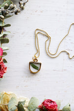 Half Oval Gold Necklace with Leather Fern