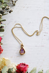 Teardrop Necklace with Purple & Light Pink Flowers