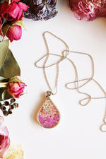 Teardrop Necklace with Pink Ombré Flowers