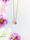 Hexagon Necklace with Pink & Orange Flowers
