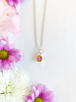 Hexagon Necklace with Pink & Orange Flowers