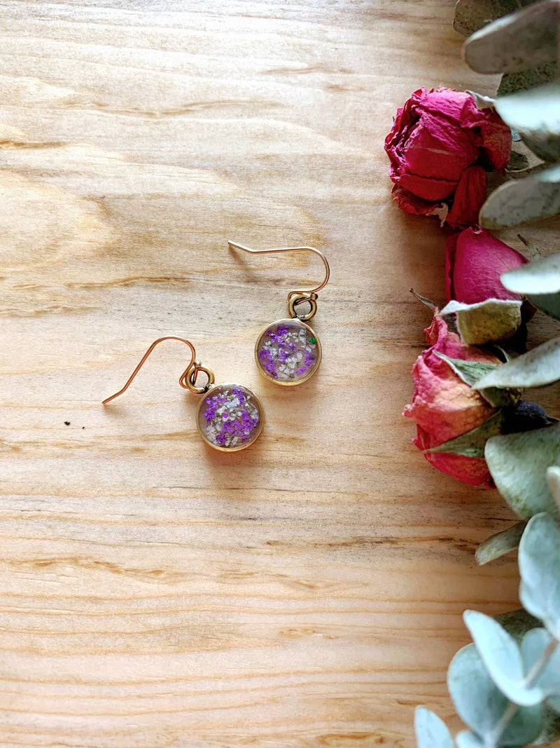 Circle Hook Earrings with Purple & White Flowers
