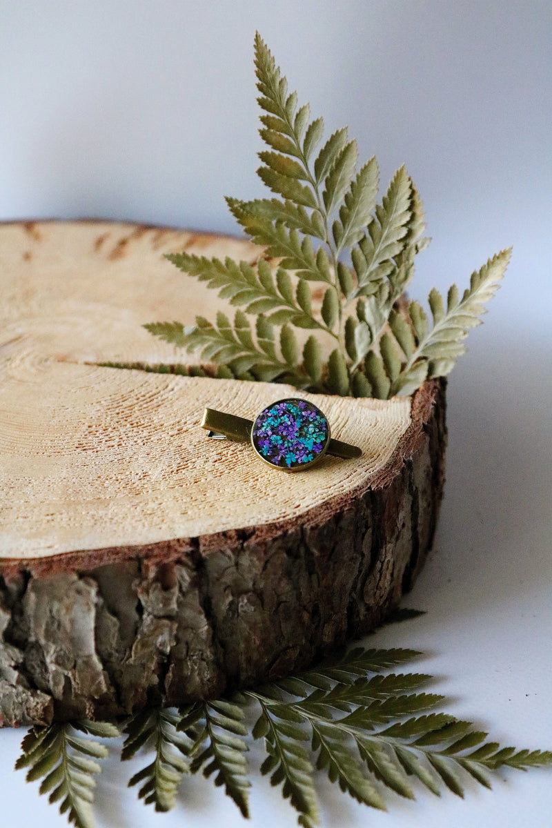 Hair Clip with Teal & Purple Flowers