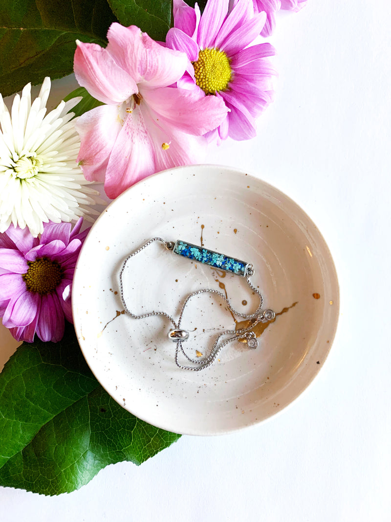 Bar Bracelet with Blue Flowers