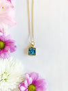 Square Necklace with Blue Flowers