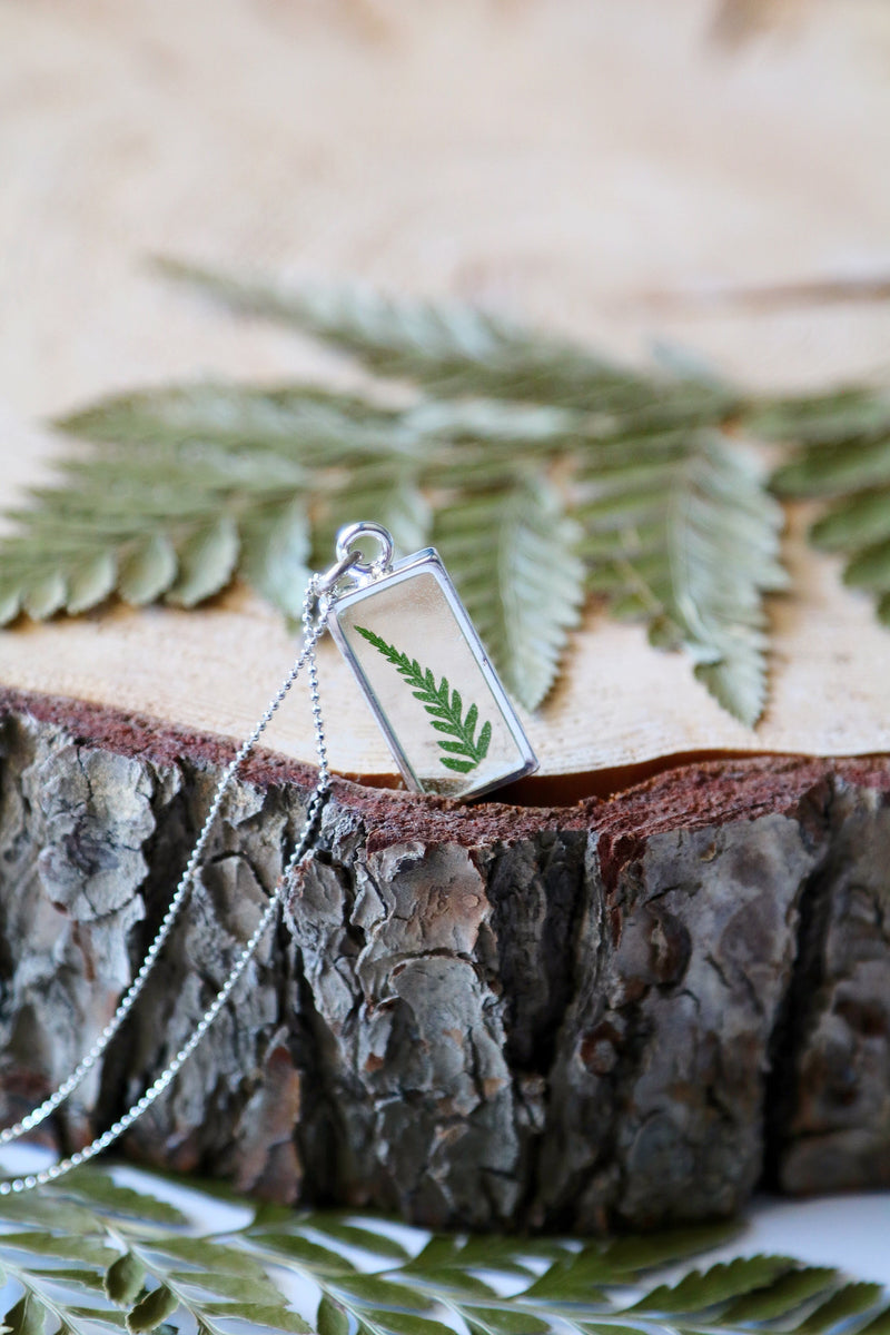 Rectangle Necklace with Leather Fern