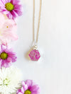 Hexagon Necklace with Pink Flowers