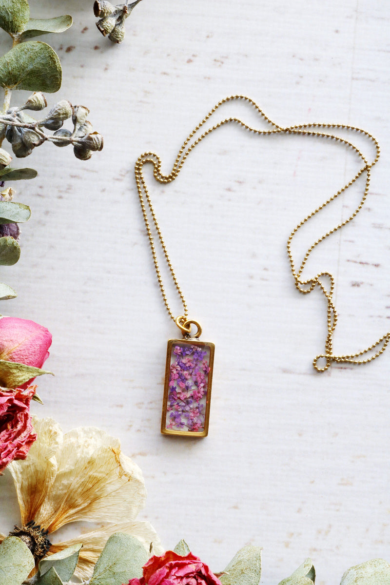 Rectangle Necklace with Hot Pink & Purple Flowers