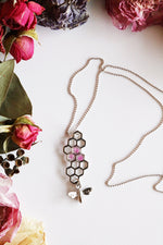 Large Honeycomb Necklace with Pink Flowers