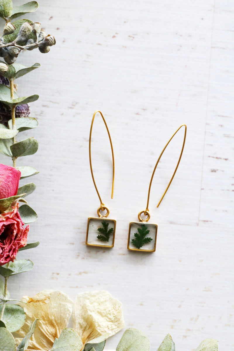 Square Threader Earrings with Lace Fern