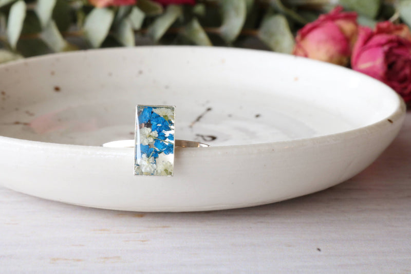 Dainty White & Blue Rectangle Ring