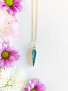 Point Necklace with Teal & Light Blue Flowers