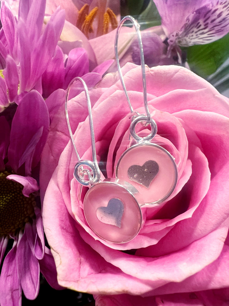 Simple Heart Kidney Wire Dangle Earrings in Silver or Gold (Pink, Yellow or Blue)