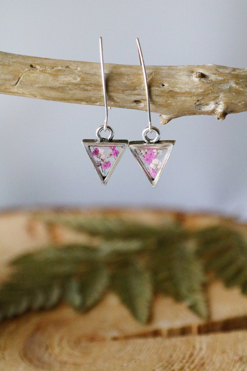 Triangle Threader Earrings with Pink & White