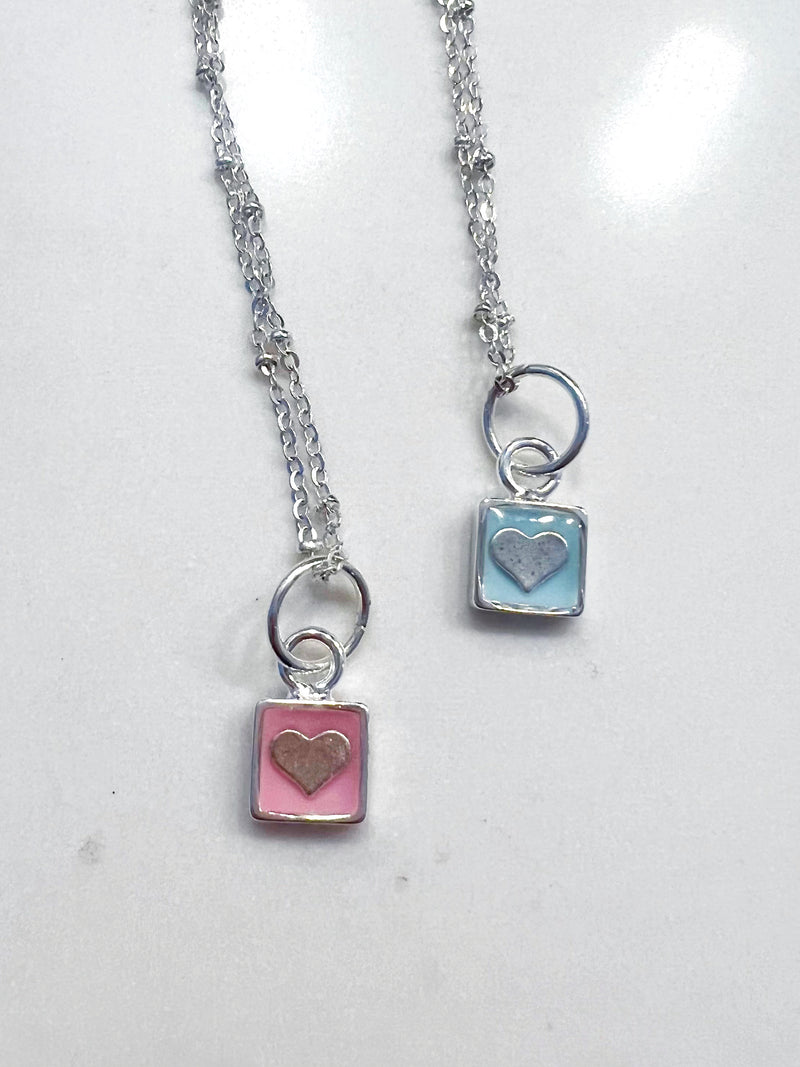 Simple Heart Squared Necklace in Silver