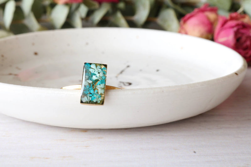 Dainty Teal & Light Blue Rectangle Ring