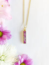 Bar Necklace with Pink Flowers