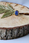 Large Adjustable Oval Ring with Blue & Purple Flowers