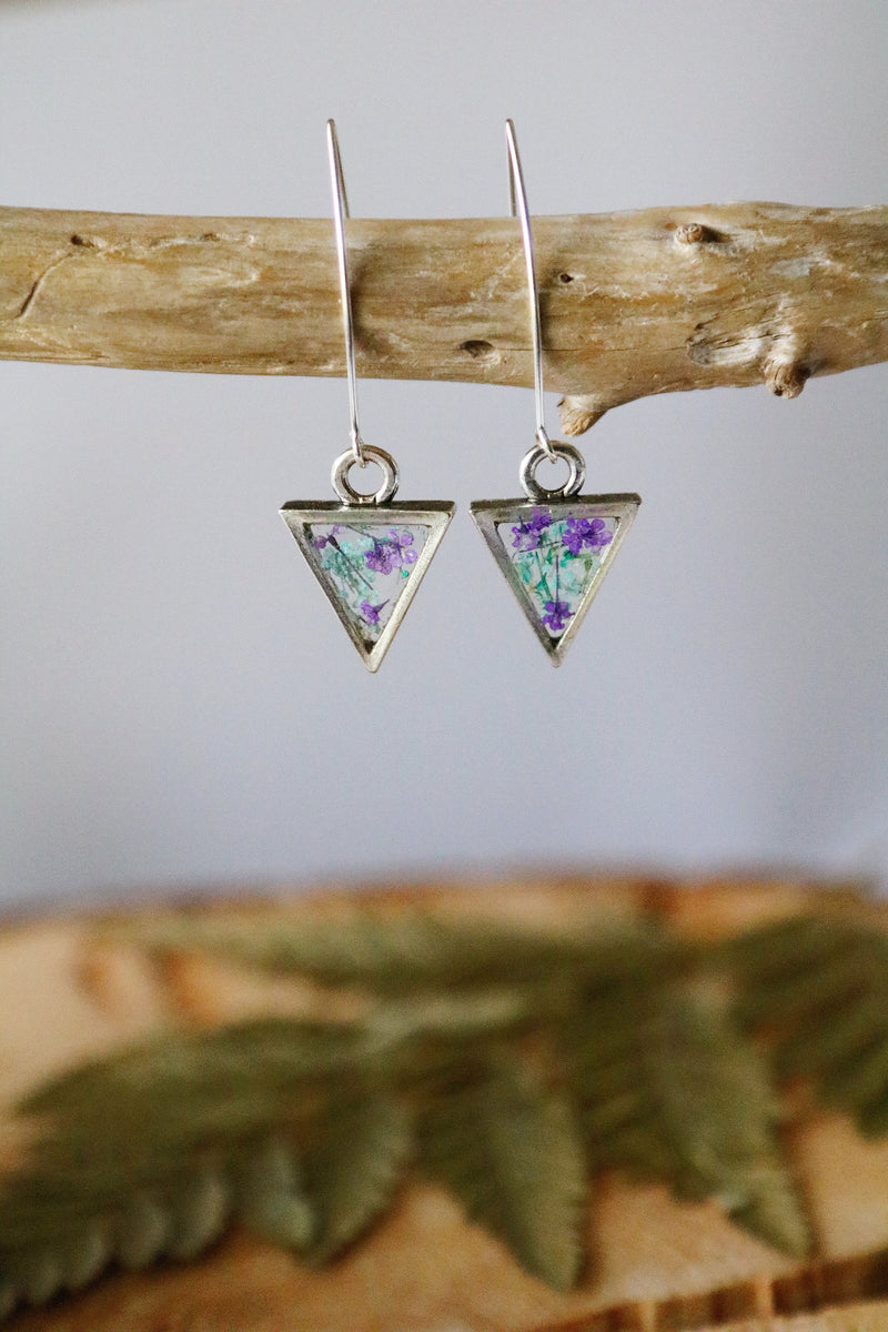 Triangle Threader Earrings with Purple & Light Blue