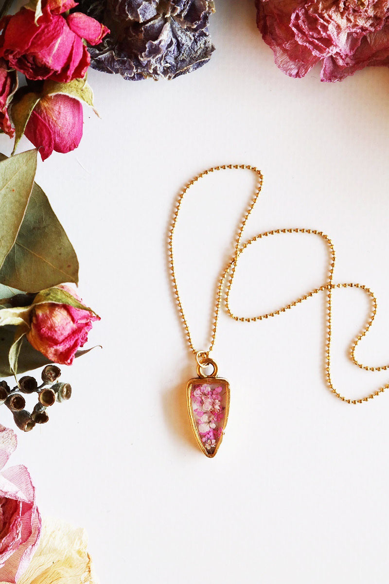 Arrow Necklace with Pink Flowers