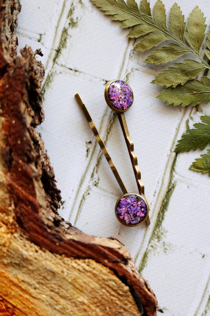 Bobby Pin Set with Hot Pink & Purple Flowers