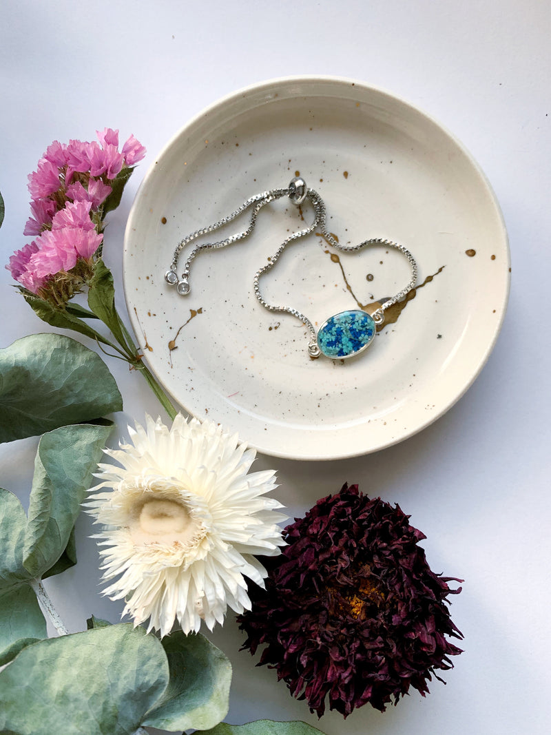 Oval Bracelet with Blue Flowers