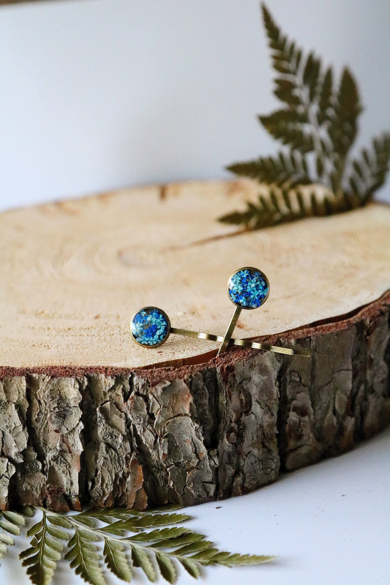 Bobby Pin Set with Blue Flowers