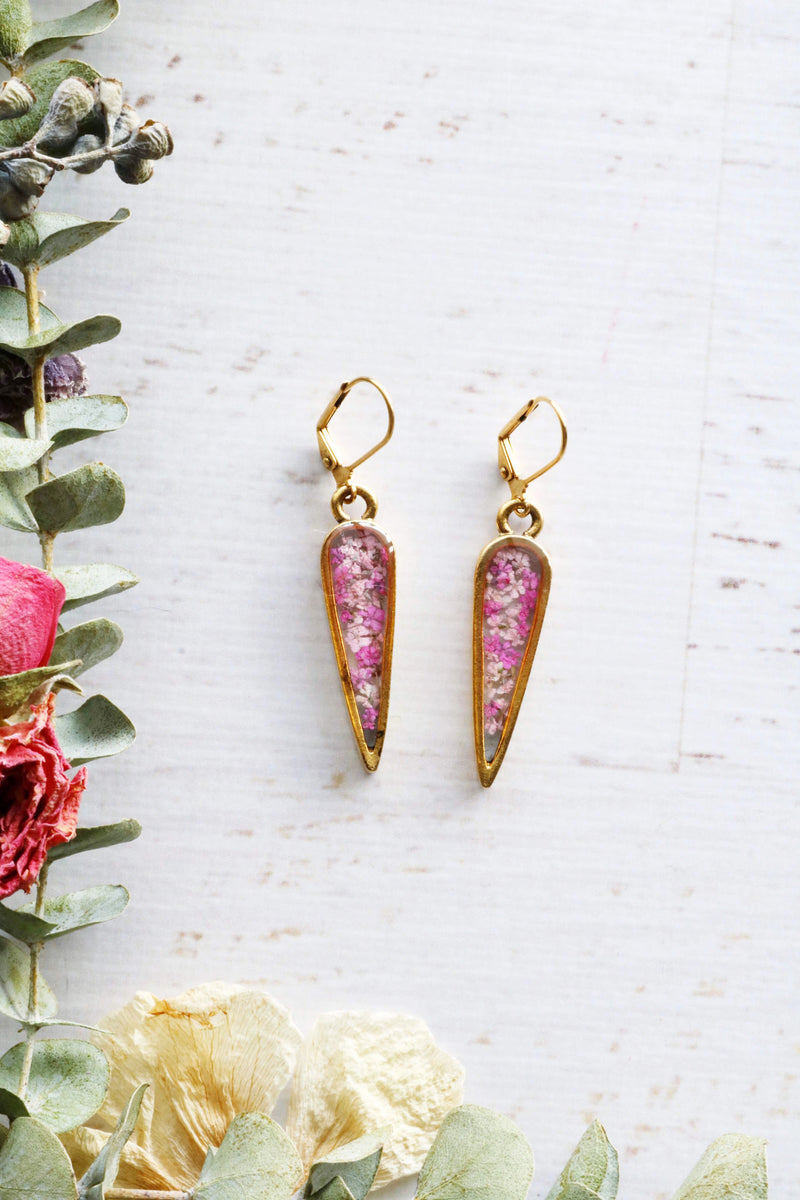 Point Leverback Earrings with Pink Flowers